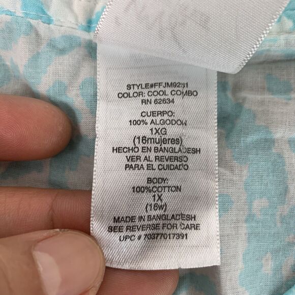 Just My Size Womens 1X Top Button Up 3/4 Sleeve VNeck Cotton Dip Dye Lightweight - Picture 7 of 9